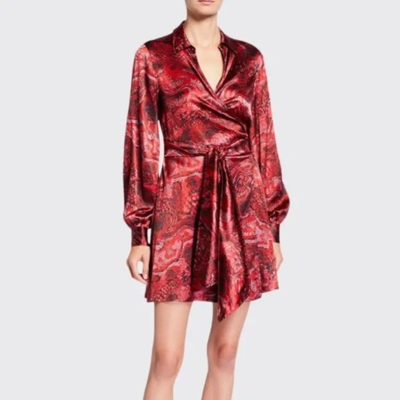 Ganni Dresses & Skirts - GANNI Printed Satin Long Sleeve Wrap Dress